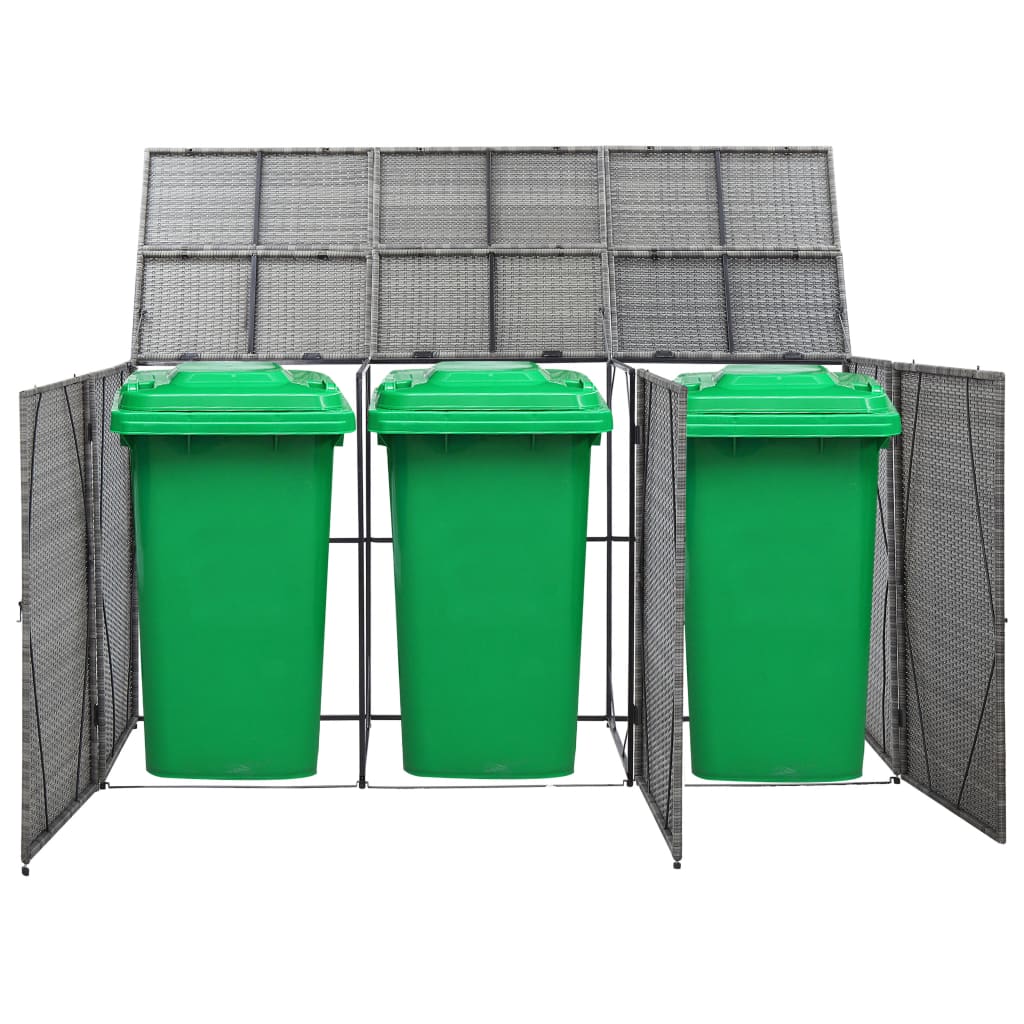 vidaXL Triple Wheelie Bin Shed Anthracite 229x78x120 cm Poly Rattan
