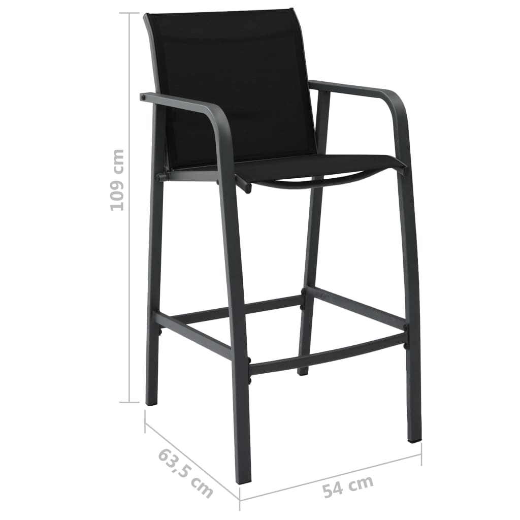 Garden Bar Chair | Set of 4 | Black | Textilene, Steel | Standard