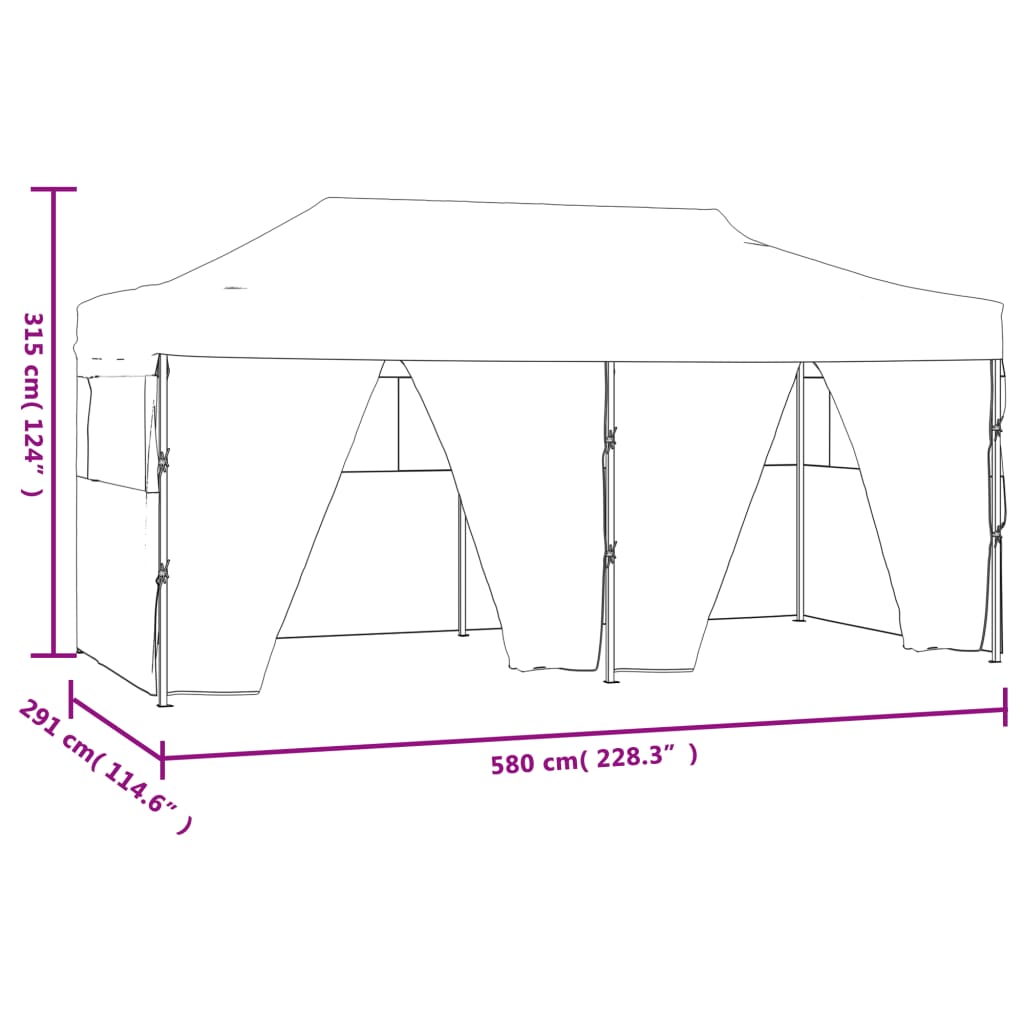 Tente de réception pliante professionnelle avec 4 parois latérales 3x6 m Acier Crème