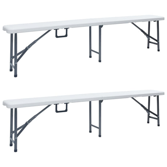 Folding Garden Benches 2 pcs 180 cm HDPE White