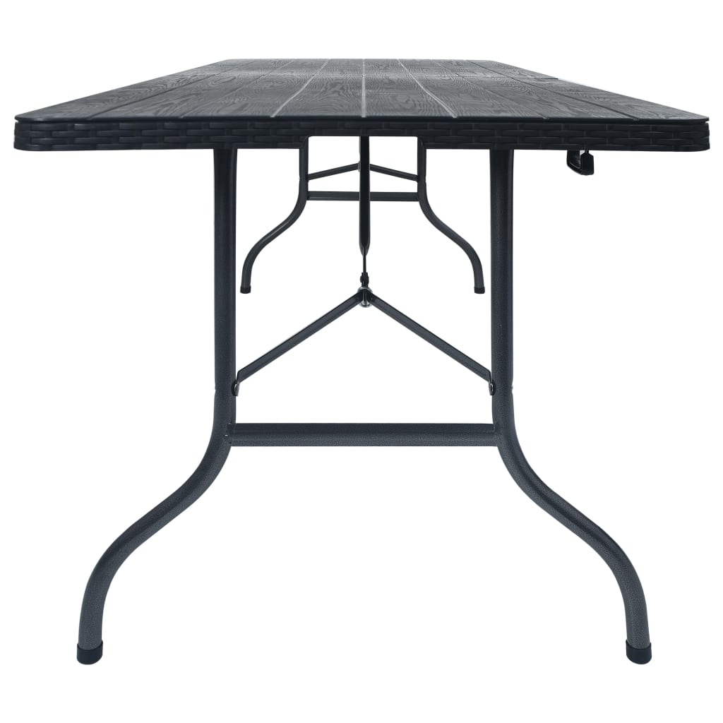 48831 vidaXL Folding Garden Table Black 180x75x72 cm HDPE Imitation Rattan