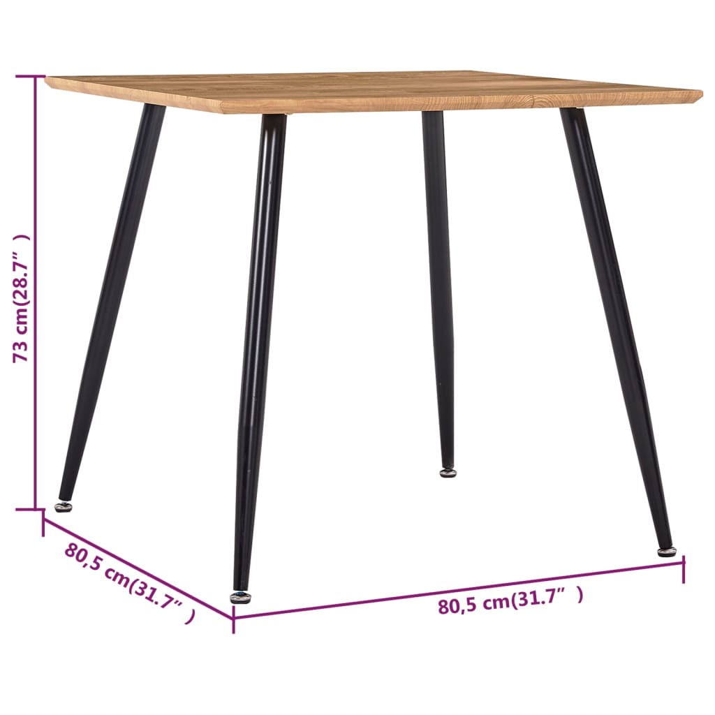 vidaXL Dining Table Oak and Black 80.5x80.5x73 cm MDF