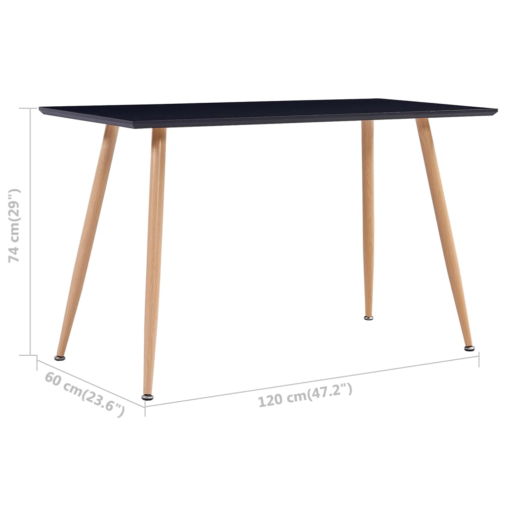 vidaXL Dining Table Black and Oak 120x60x74 cm MDF