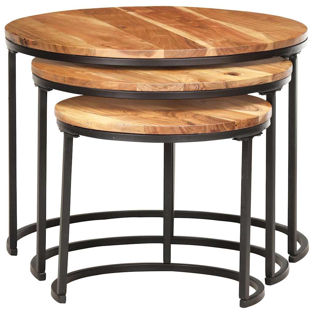 286185 vidaXL Nesting Tables 3 pcs Solid Acacia Wood