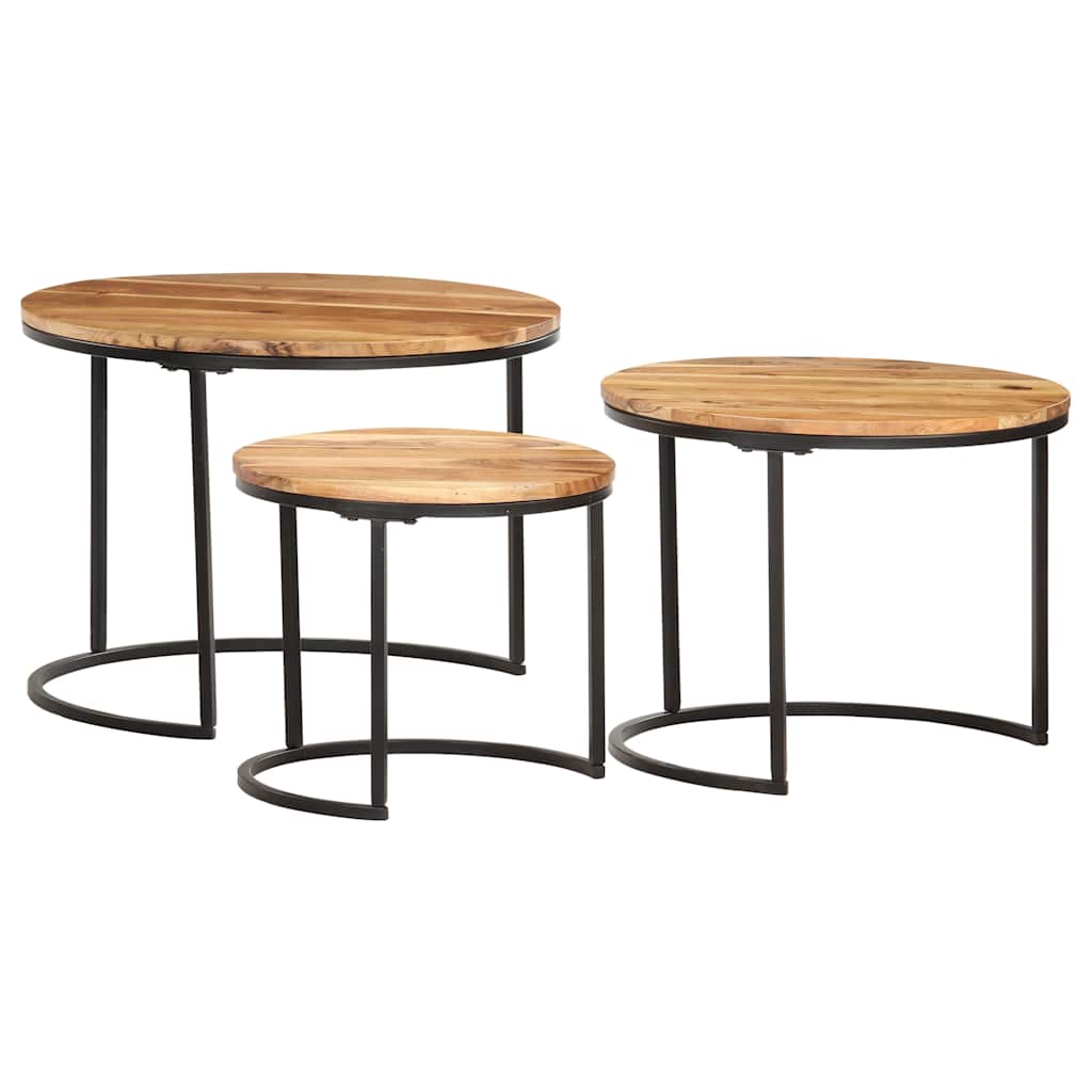 286185 vidaXL Nesting Tables 3 pcs Solid Acacia Wood