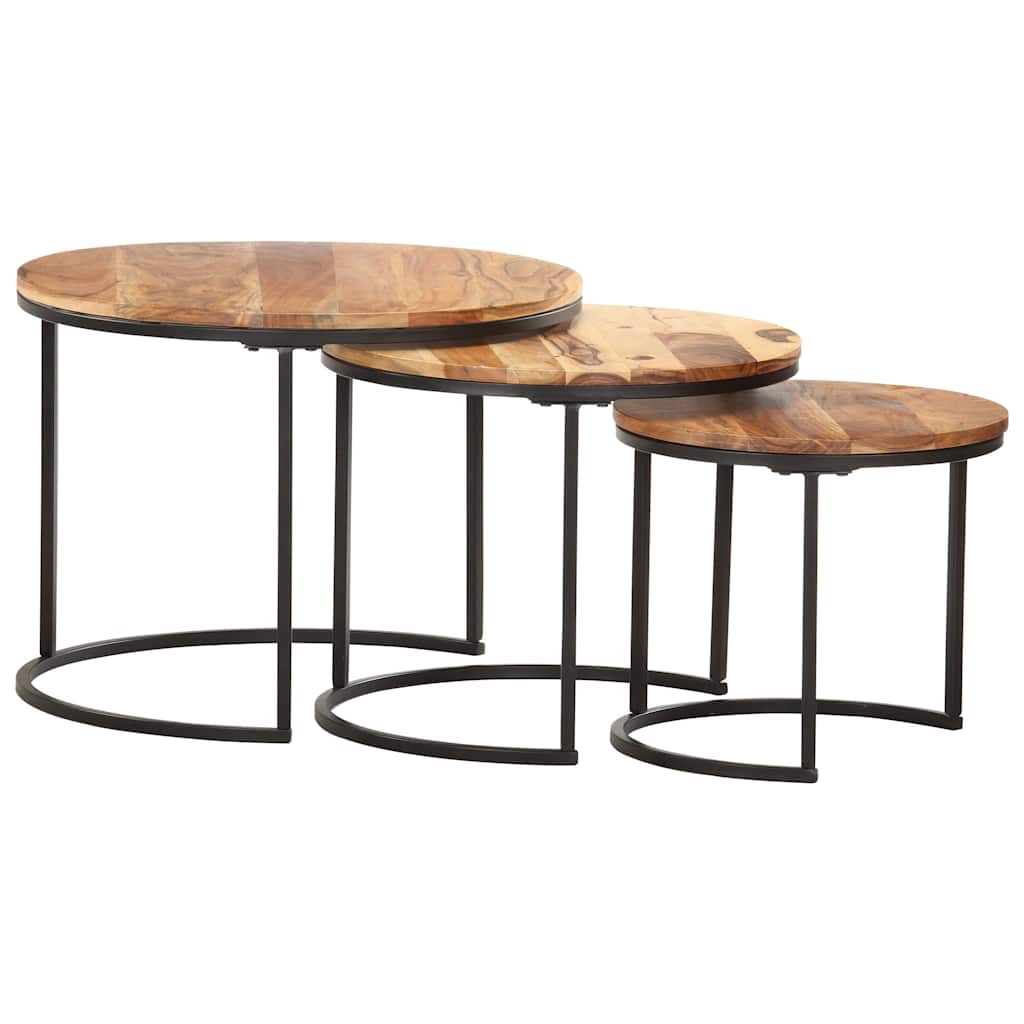 286185 vidaXL Nesting Tables 3 pcs Solid Acacia Wood