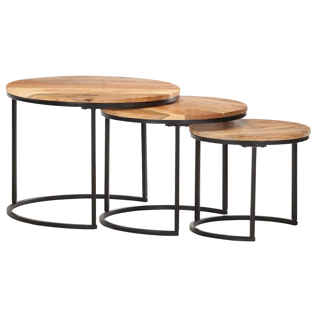 286185 vidaXL Nesting Tables 3 pcs Solid Acacia Wood