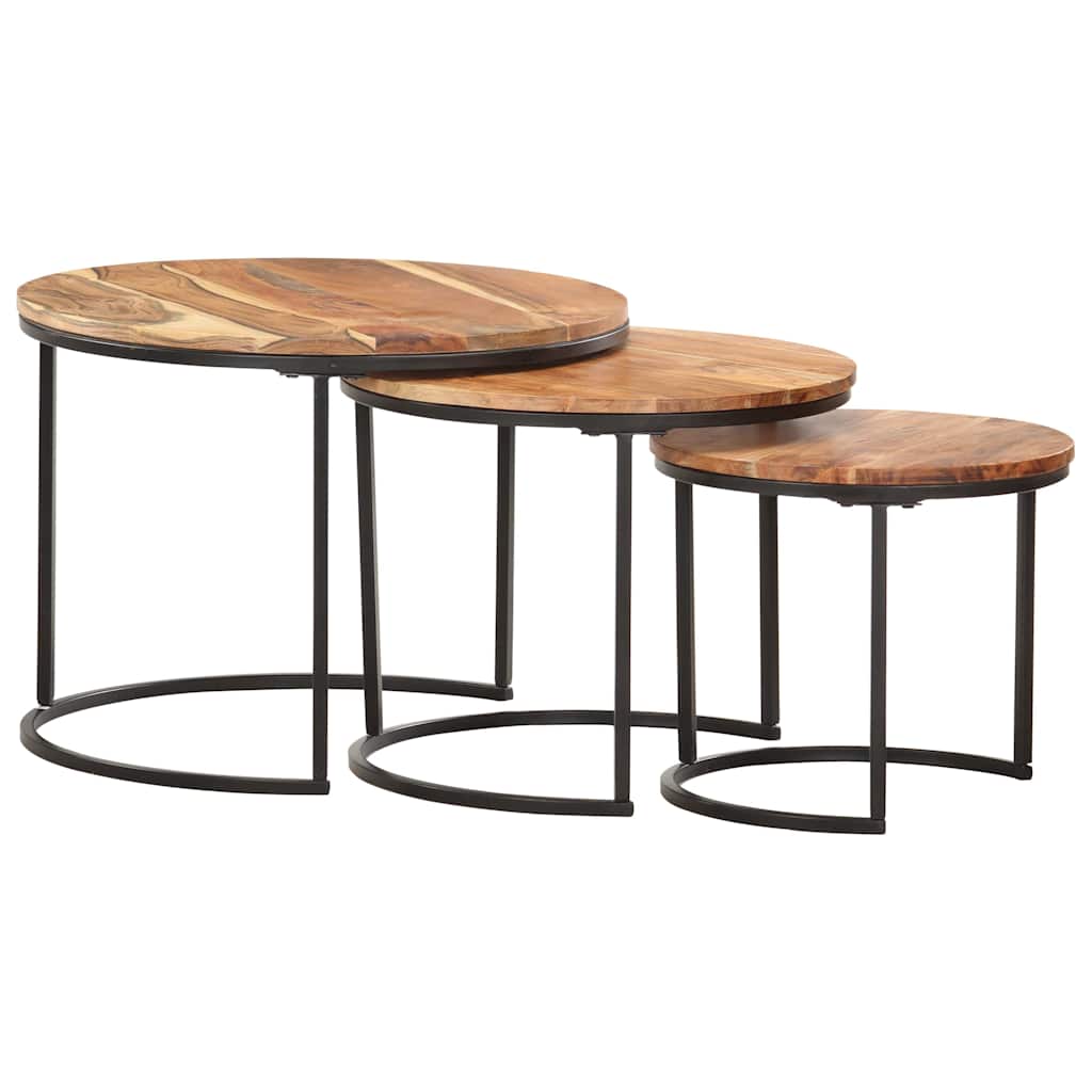 286185 vidaXL Nesting Tables 3 pcs Solid Acacia Wood