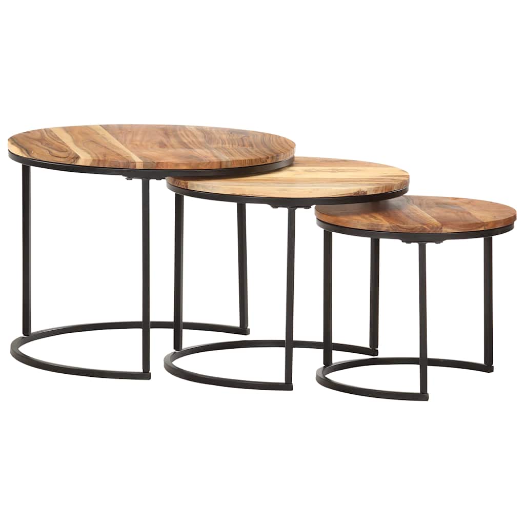 286185 vidaXL Nesting Tables 3 pcs Solid Acacia Wood