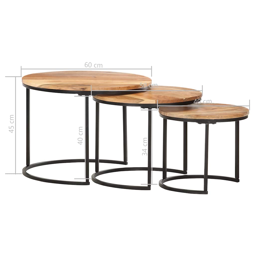286185 vidaXL Nesting Tables 3 pcs Solid Acacia Wood