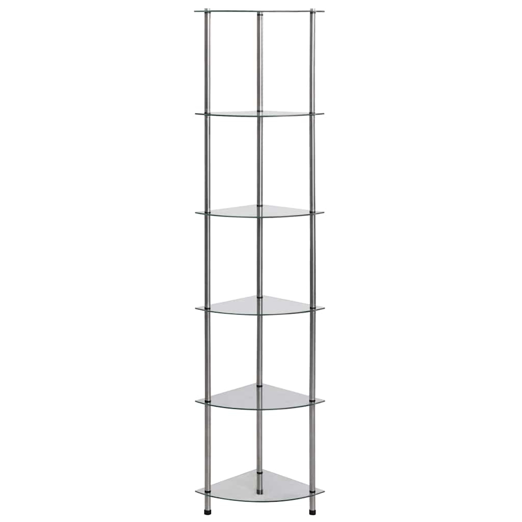 6-Tier Shelf Transparent 30x30x160 cm Tempered Glass