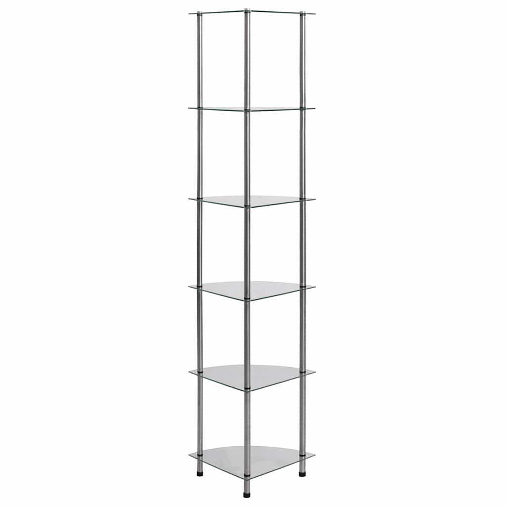 6-Tier Shelf Transparent 30x30x160 cm Tempered Glass