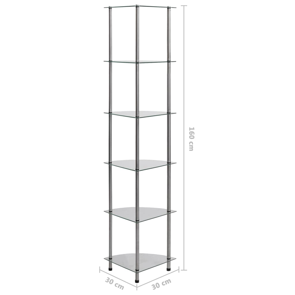 vidaXL 6-Tier Shelf Transparent 30x30x160 cm Tempered Glass