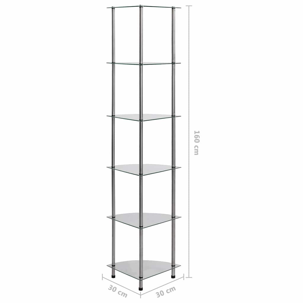 6-Tier Shelf Transparent 30x30x160 cm Tempered Glass