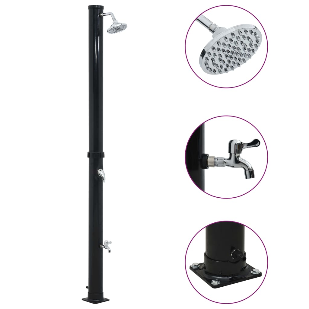 vidaXL Solar Shower Black 220 cm 20 L