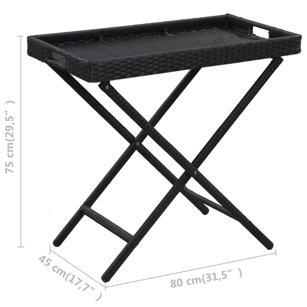 vidaXL Folding Table Black 80x45x75 cm Poly Rattan