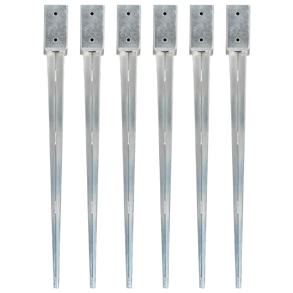 Ground Spikes 6 pcs Silver 7x7x90 cm Galvanised Steel