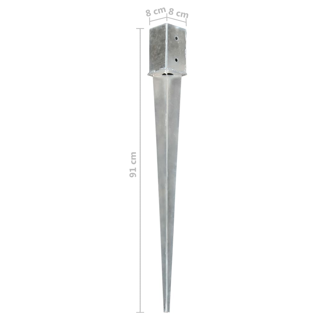 Ground Spikes 6 pcs Silver 8x8x91 cm Galvanised Steel