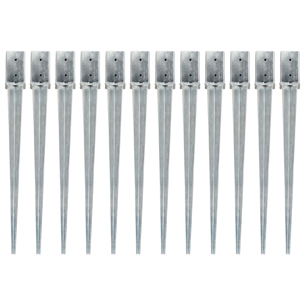 Ground Spikes 12 pcs Silver 8x8x91 cm Galvanised Steel