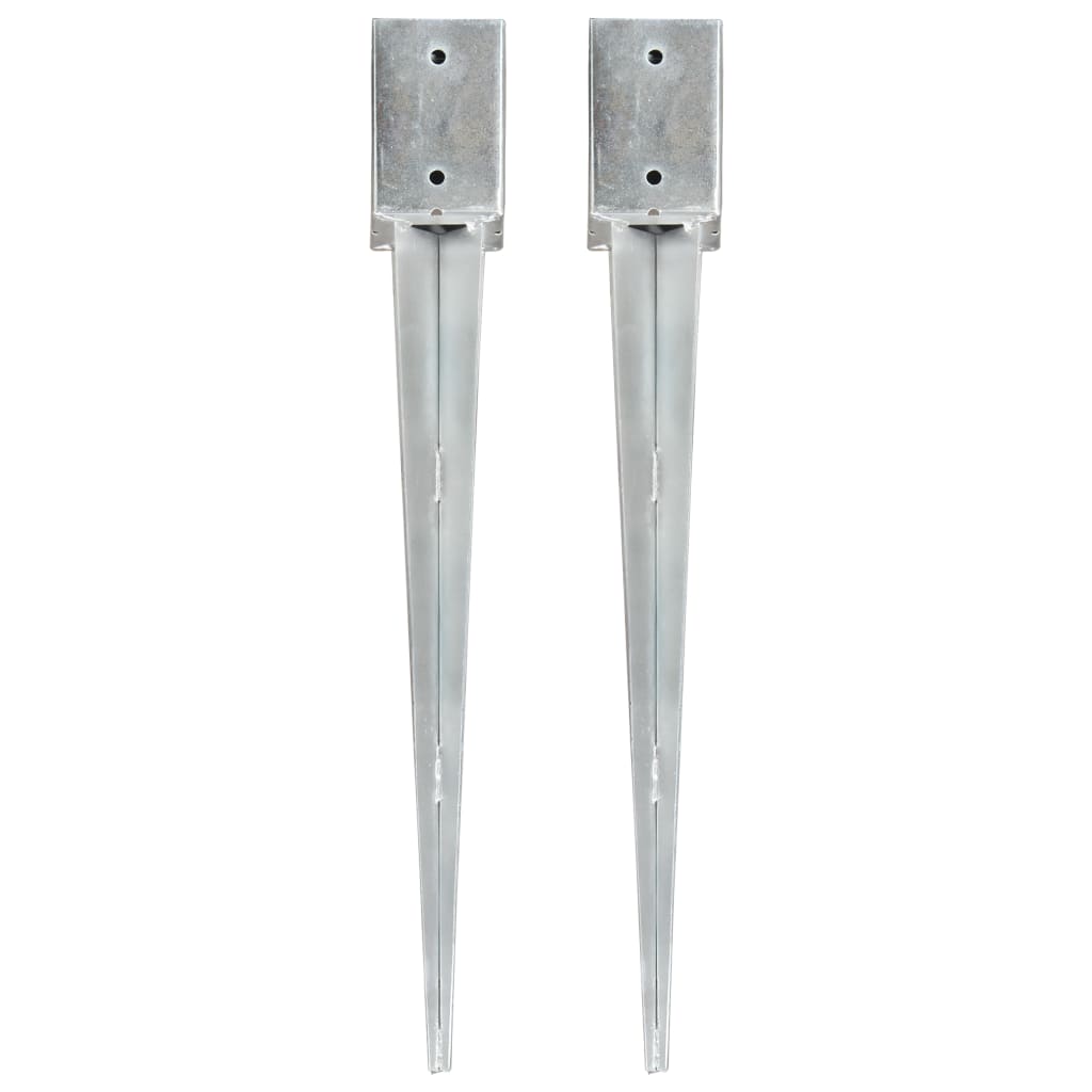 Ground Spikes 2 pcs Silver 9x9x75 cm Galvanised Steel