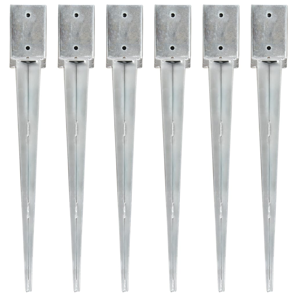 Ground Spikes 6 pcs Silver 9x9x75 cm Galvanised Steel