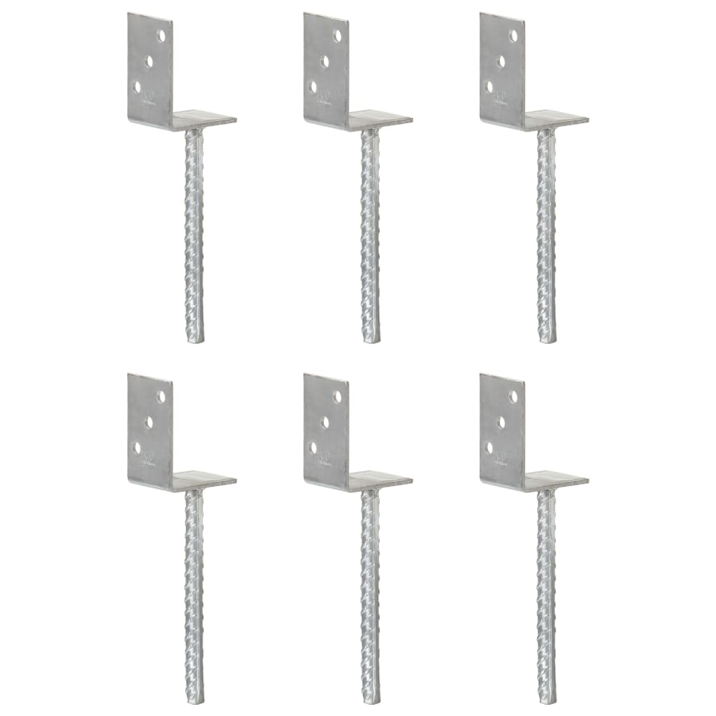 145324 vidaXL Fence Anchors 6 pcs Silver 8x6x30 cm Galvanised Steel