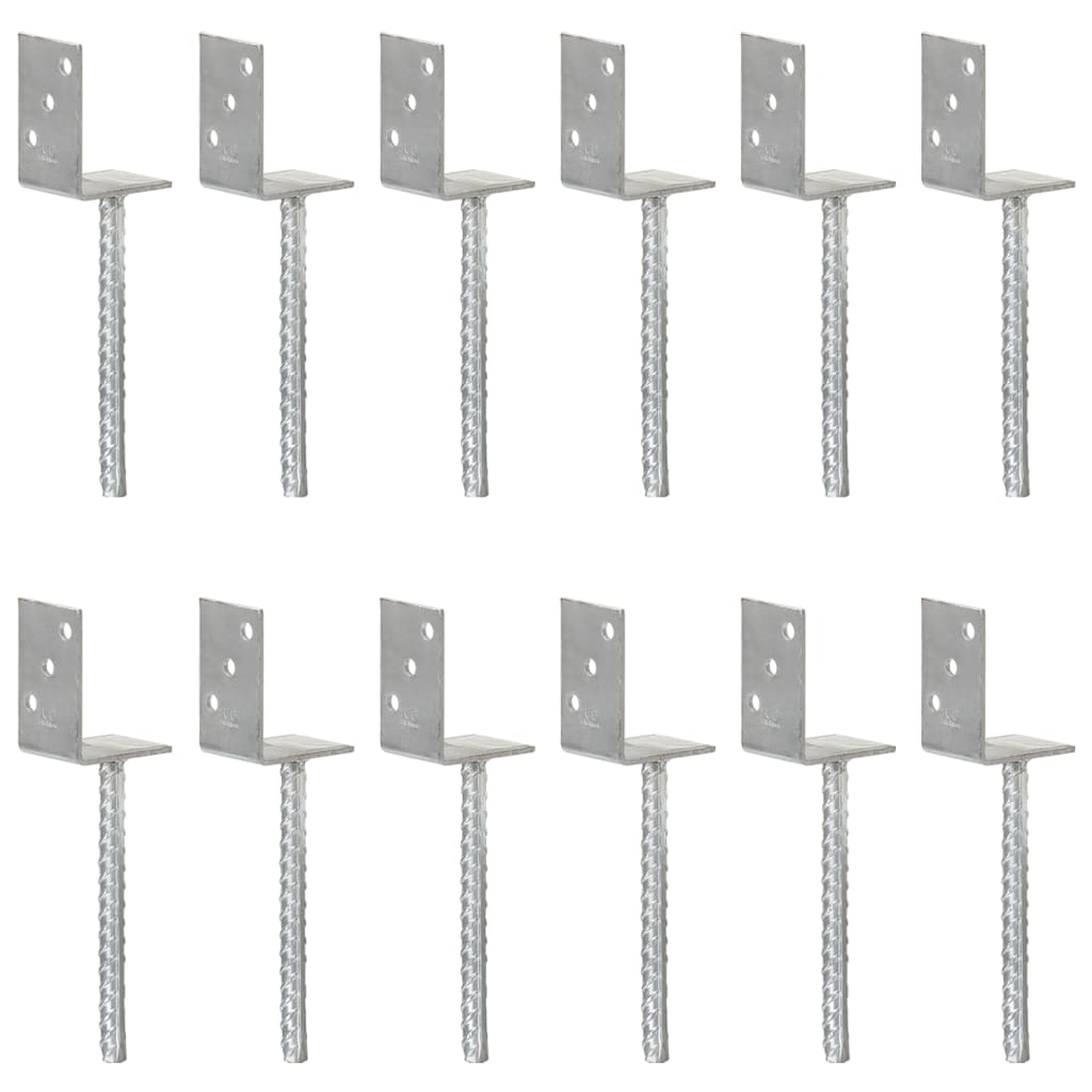 Fence Anchors 12 pcs Silver 8x6x30 cm Galvanised Steel