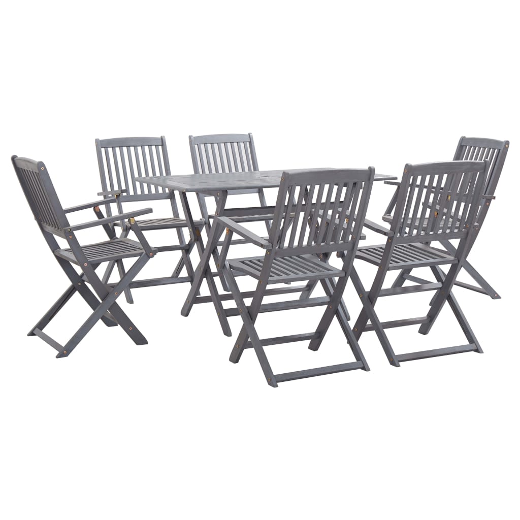 Garden Dining Set | Grey | Solid acacia wood | Medium | Foldable