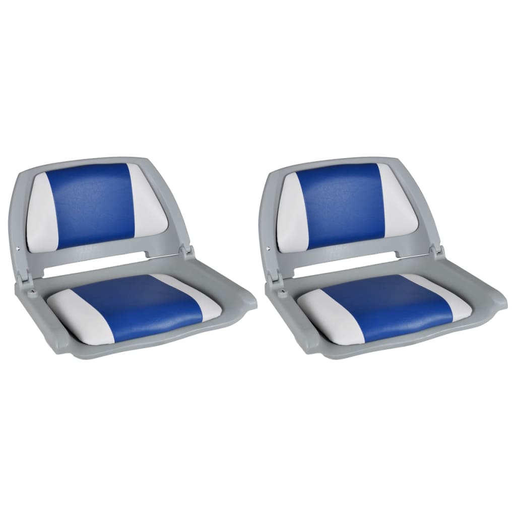 vidaXL Boat Seats 2 pcs Foldable Backrest Blue-white Pillow 41x51x48cm