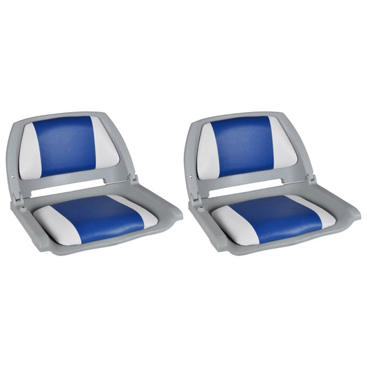 vidaXL Boat Seats 2 pcs Foldable Backrest Blue-white Pillow 41x51x48cm