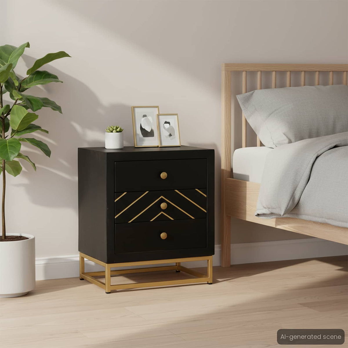 286517 vidaXL Bedside Cabinet Black and Gold 40x30x50 cm Solid Mango Wood