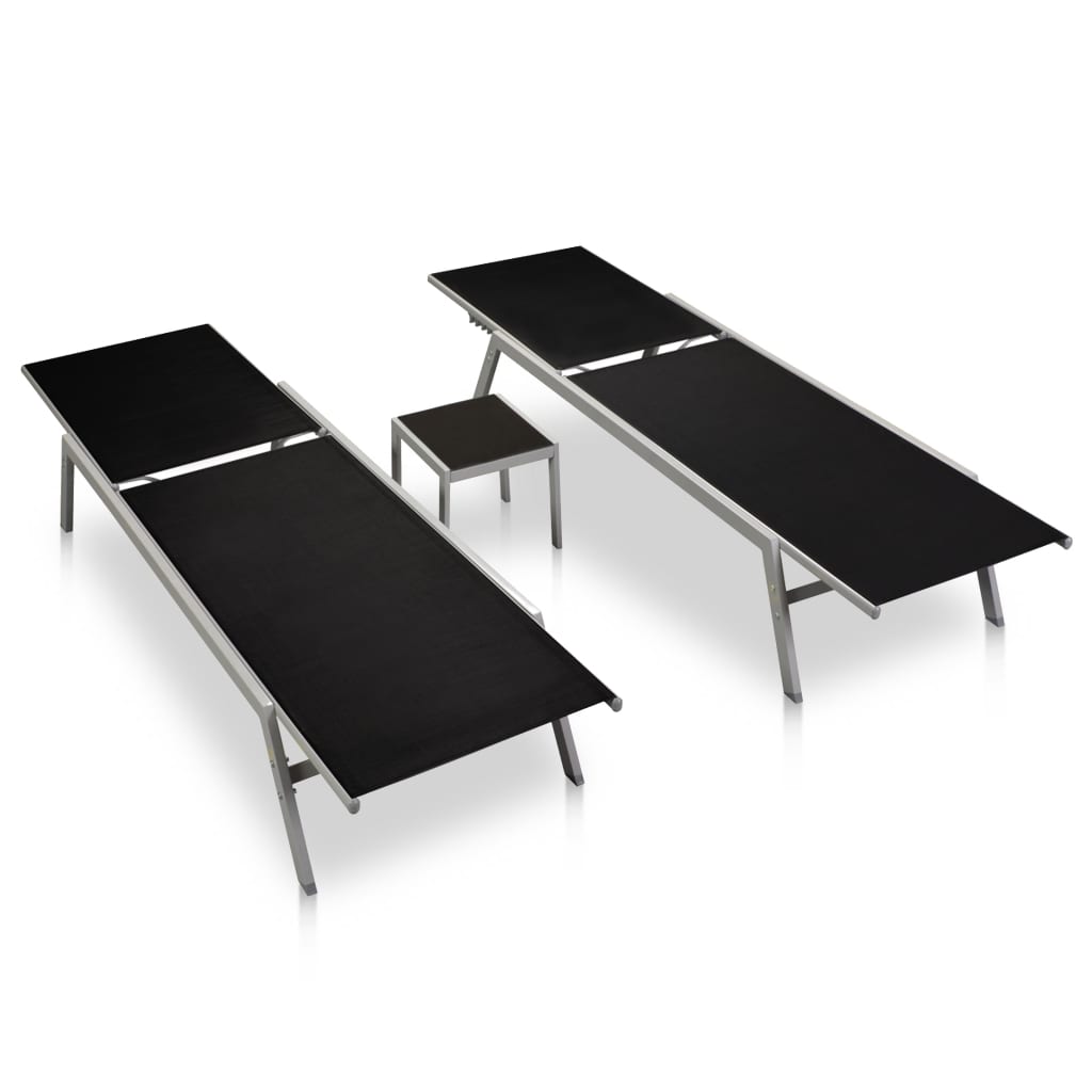 Sun Lounger | Black | Steel, Textilene, Glass | Large