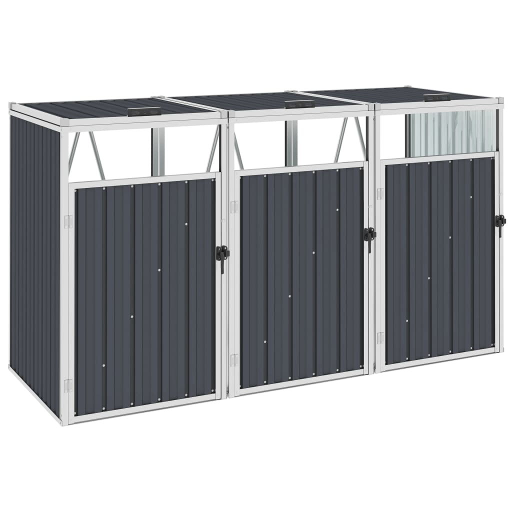 vidaXL Triple Garbage Bin Shed Anthracite 213x81x121 cm Steel