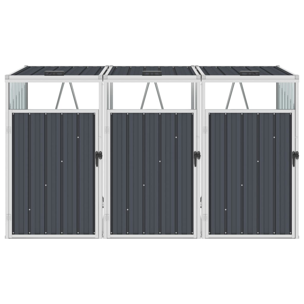 vidaXL Triple Garbage Bin Shed Anthracite 213x81x121 cm Steel