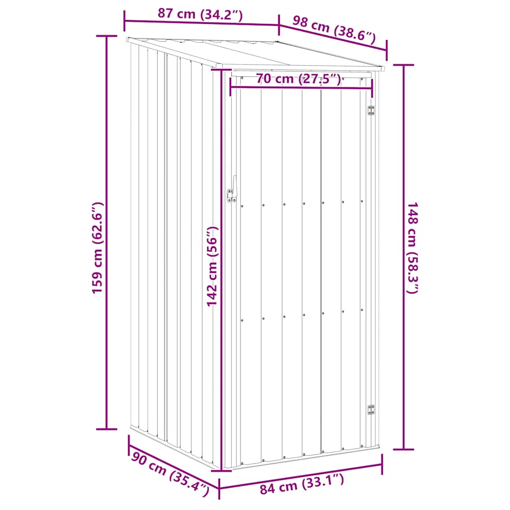 Garden Shed Brown 87x98x159 cm Galvanised Steel