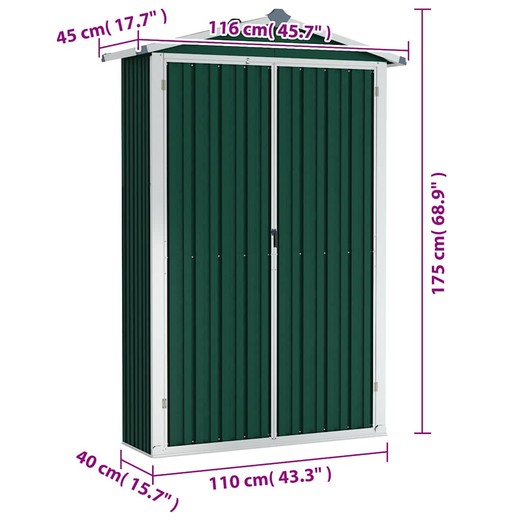 Garden Shed Green 116x45x175 cm Galvanised Steel