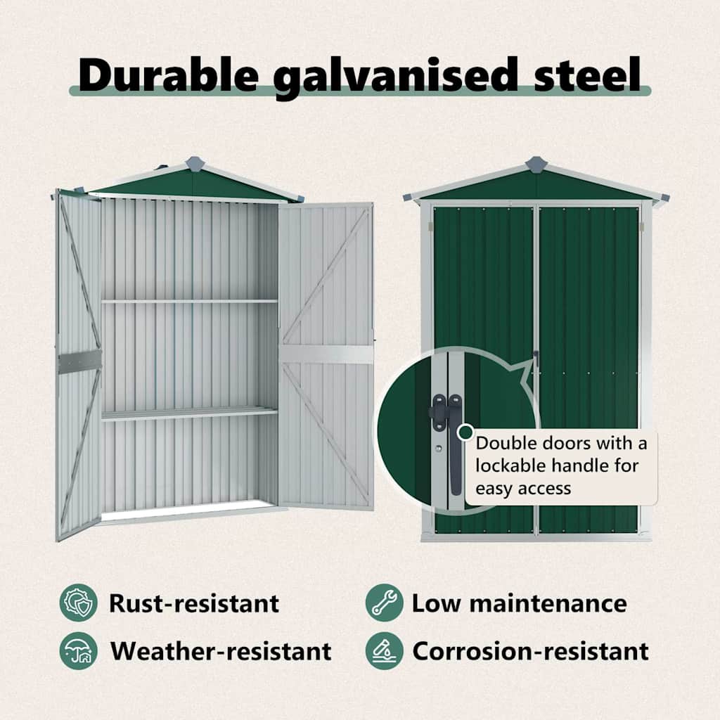 Garden Shed Green 116x45x175 cm Galvanised Steel