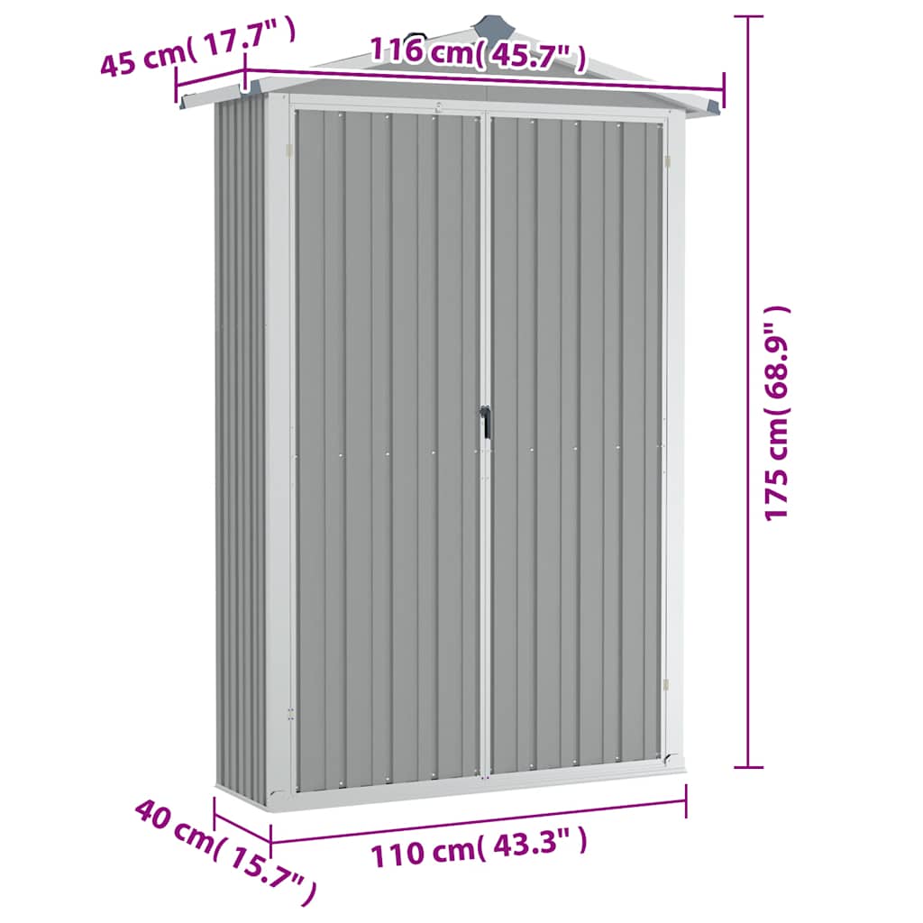 Garden Shed Grey 116x45x175 cm Galvanised Steel
