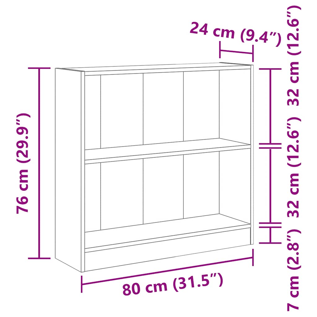 Bookcase Sonoma Oak 80x24x75 cm Engineered Wood