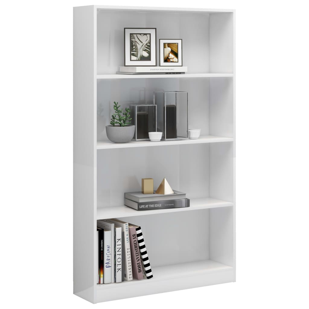 vidaXL 4-Tier Book Cabinet High Gloss White 80x24x142 cm Engineered Wood