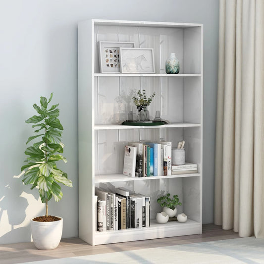 vidaXL 4-Tier Book Cabinet High Gloss White 80x24x142 cm Engineered Wood