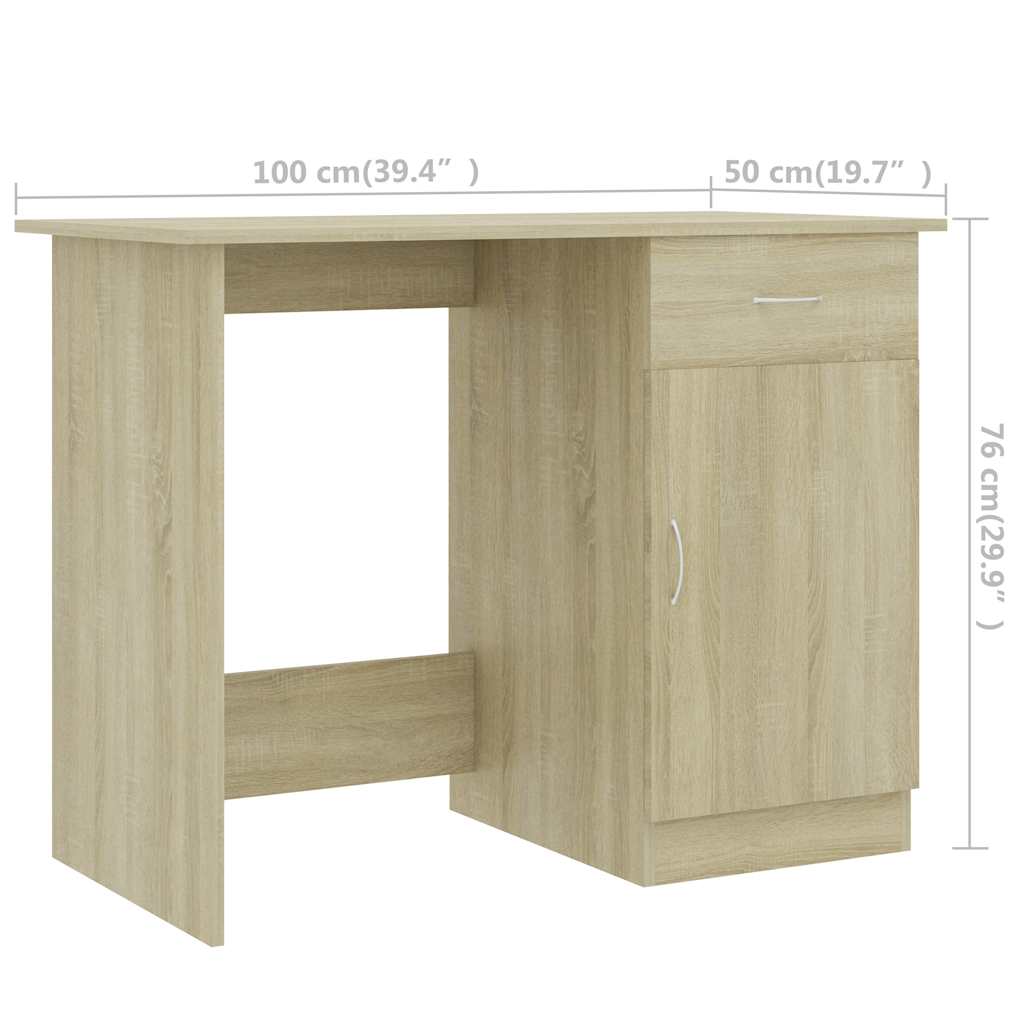 801083 vidaXL Desk Sonoma Oak 100x50x76 cm Engineered Wood