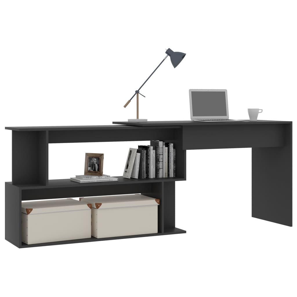801100 vidaXL Corner Desk Grey 200x50x76 cm Engineered Wood
