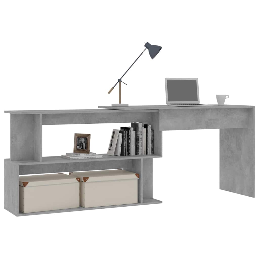 801102 vidaXL Corner Desk Concrete Grey 200x50x76 cm Engineered Wood