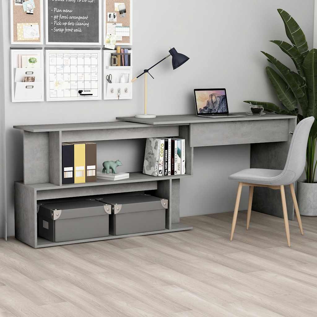 801102 vidaXL Corner Desk Concrete Grey 200x50x76 cm Engineered Wood