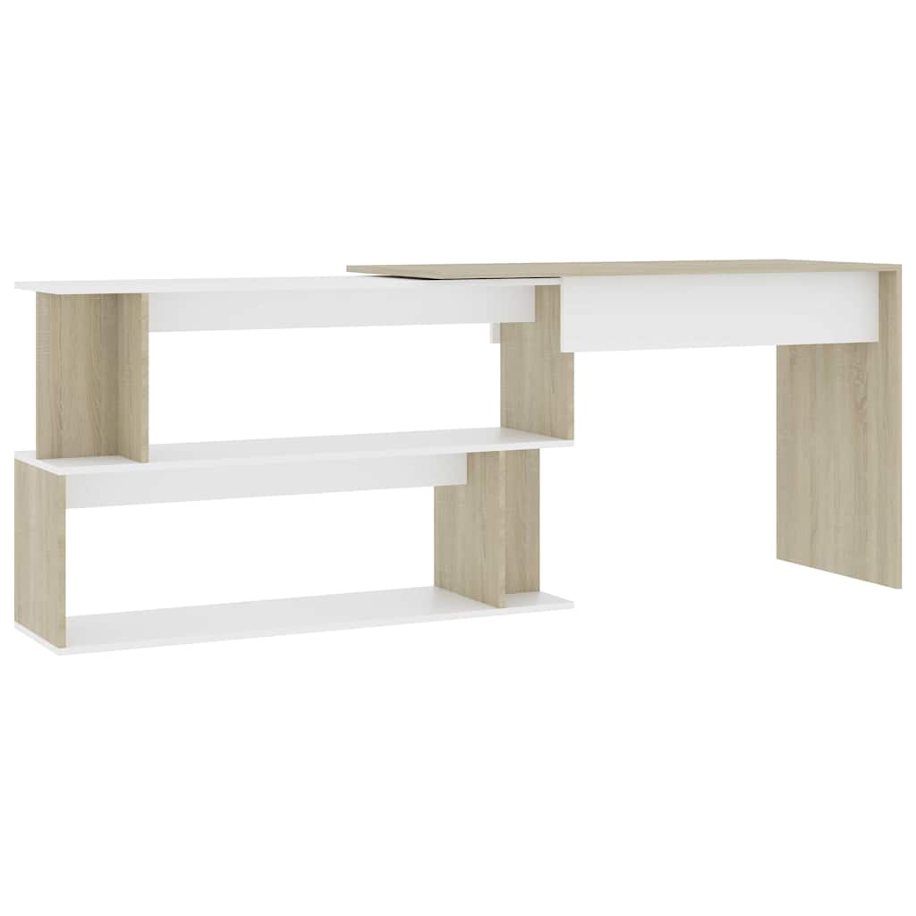 801103 vidaXL Corner Desk White and Sonoma Oak 200x50x76 cm Engineered Wood