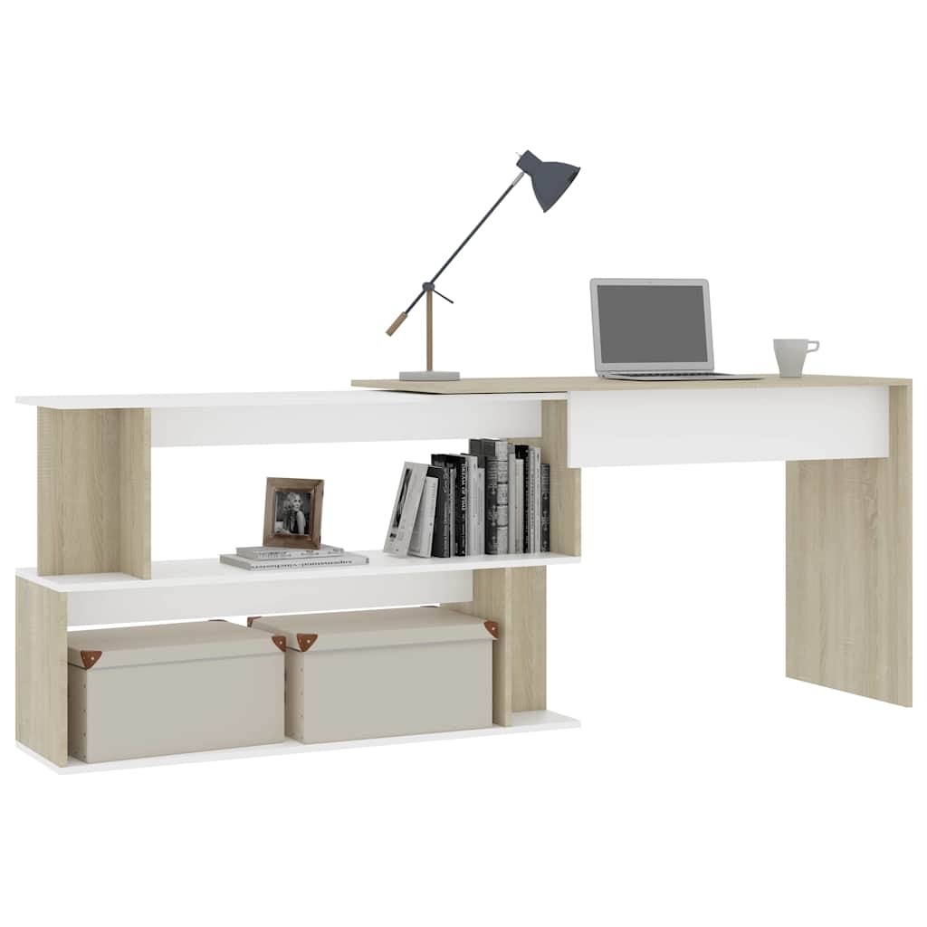 801103 vidaXL Corner Desk White and Sonoma Oak 200x50x76 cm Engineered Wood