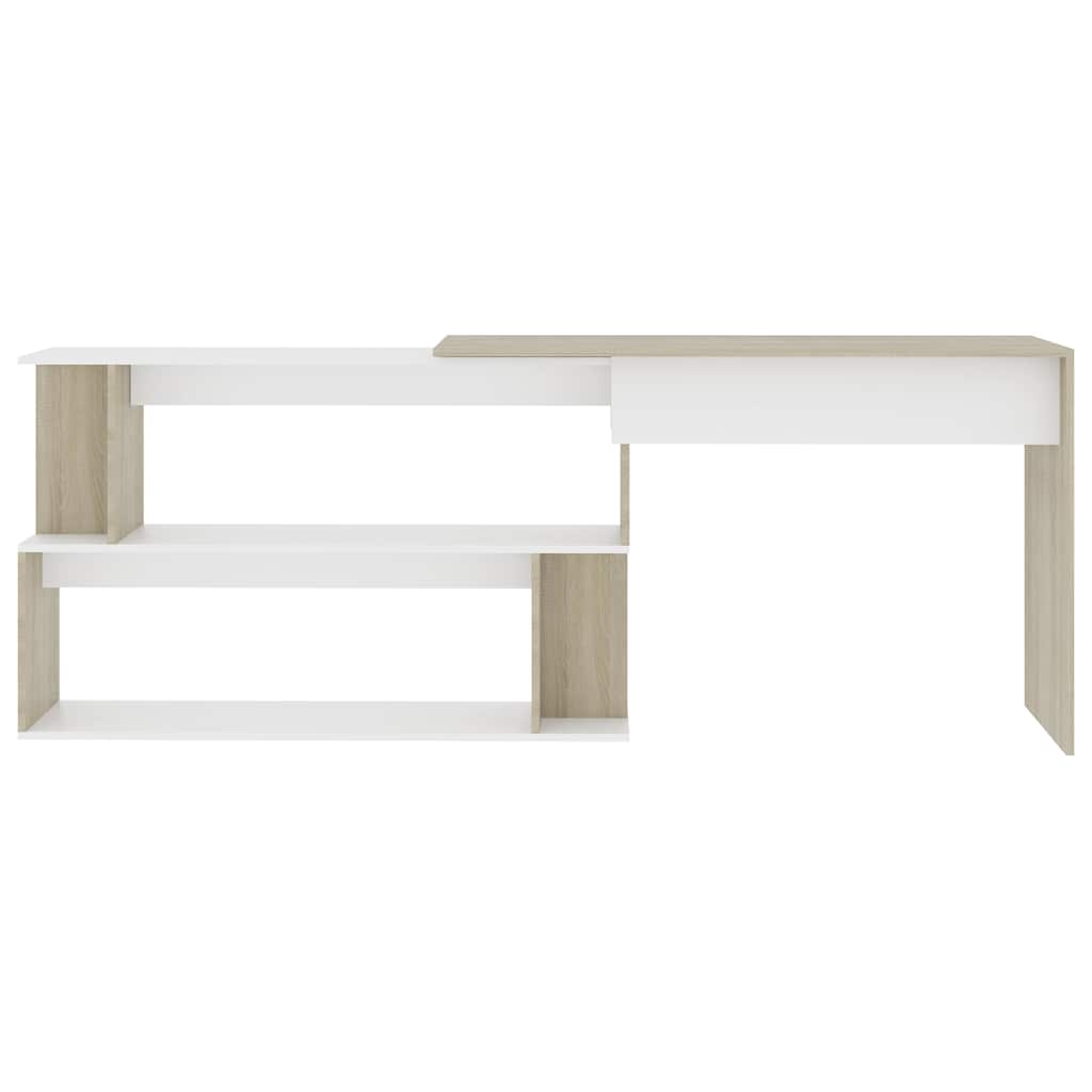 801103 vidaXL Corner Desk White and Sonoma Oak 200x50x76 cm Engineered Wood