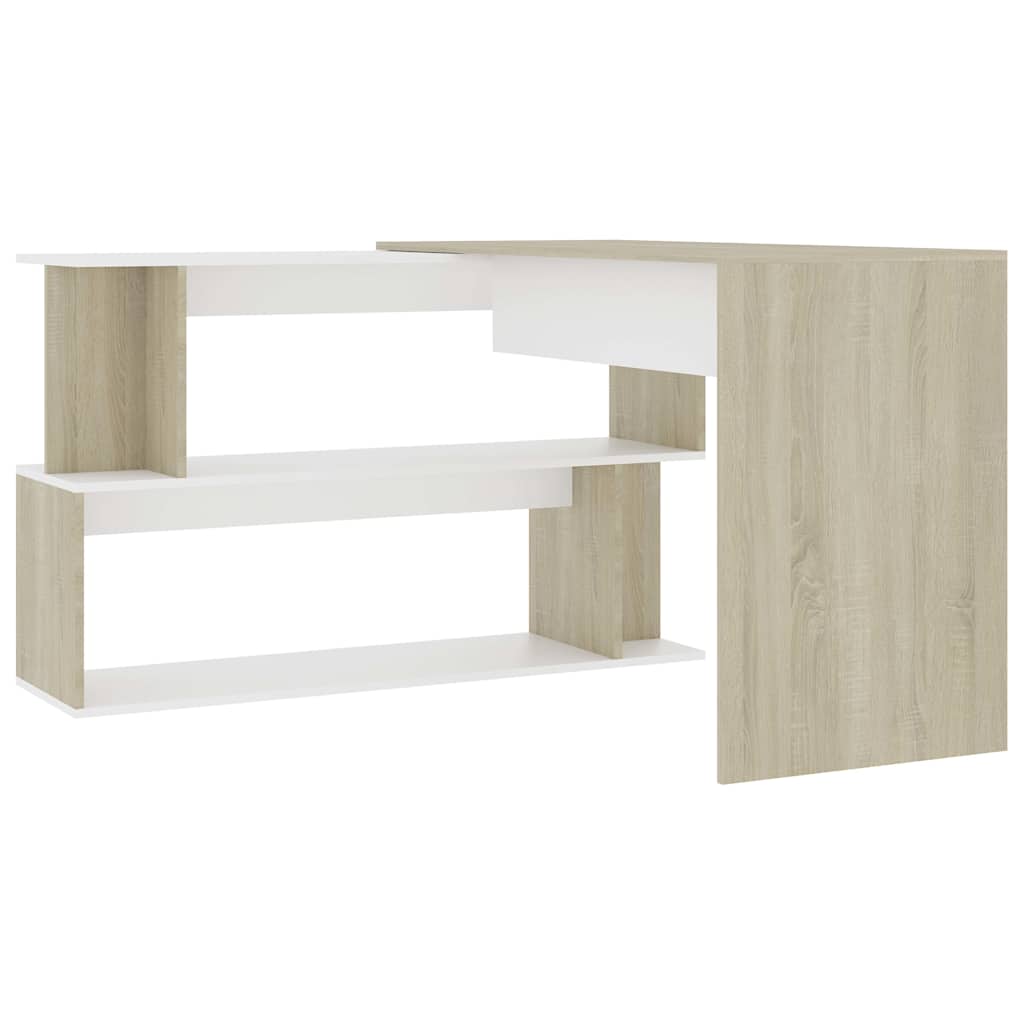801103 vidaXL Corner Desk White and Sonoma Oak 200x50x76 cm Engineered Wood