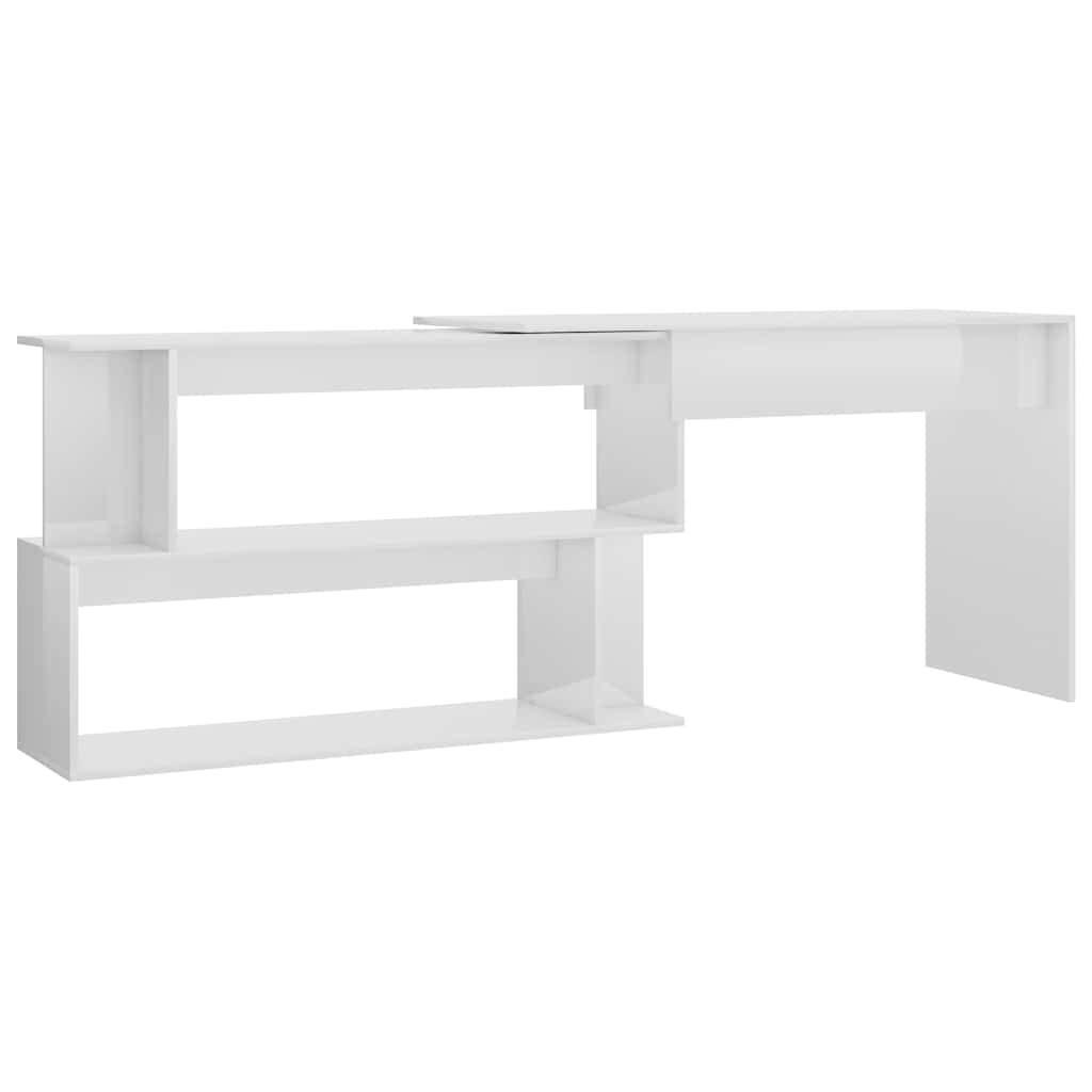 801104 vidaXL Corner Desk High Gloss White 200x50x76 cm Engineered Wood